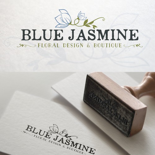 LOGO & BUSINESS CARD DESIGN FOR BLUE JASMINE LLC FLORAL DESIGN AND BOUTIQUE Design by Cit