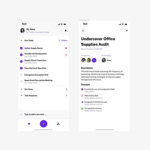 Clean and Intuitive Mobile app design for a collaborative task management app Design by Raymond's designs