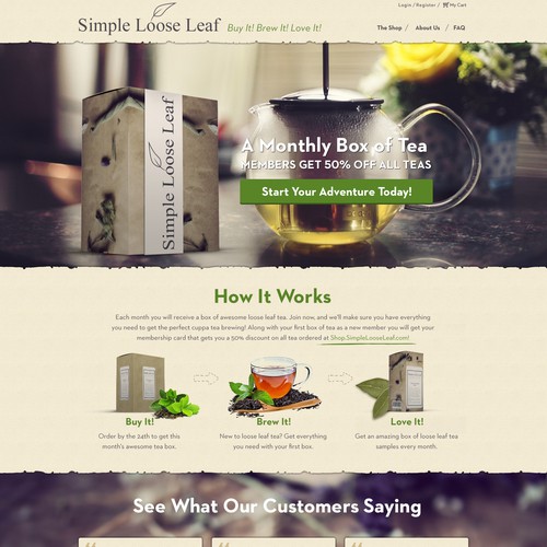 Designs Landing Page/Subscription Signup Page for a Tea of the Month