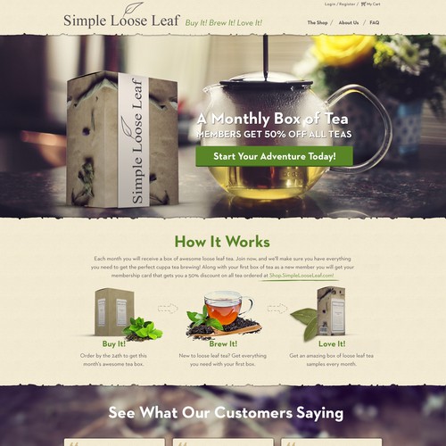 Landing Page/Subscription Signup Page for a Tea of the Month Subscription Box Design by Hristina.