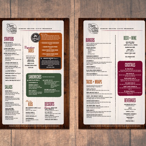 Designs | Rustic Riverside Menu Redesign for Cougar Lane Lodge in the ...