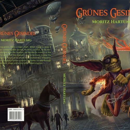 Book cover: Fantasy novel (humour, magic, steampunk) set in victorian Berlin Design by metatron studio
