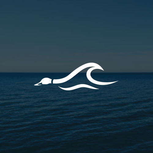 Coastal lifestyle brand featuring a mallard duck and wave, appeal to outdoor enthusiasts and surfers Design by muuter