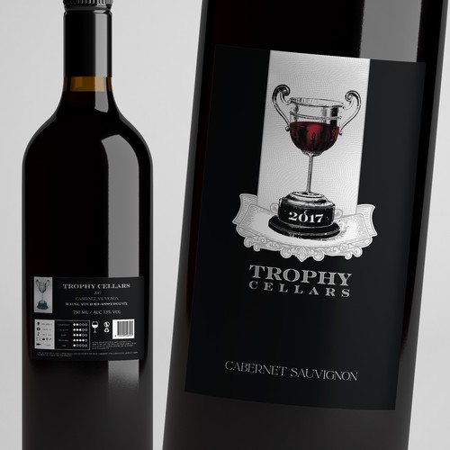 ***Bring the vision to LIFE *** TROPHY Wines - CATCHY MODERN WINE LABEL - have a look at attached guide files! Diseño de Windmill Designer™