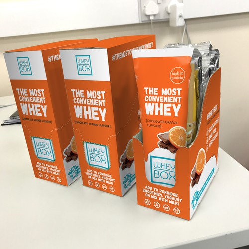 Design a retail case for our whey protein sachets Design by ikoniske™