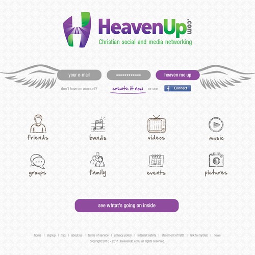 HeavenUp.com - Main Home Page ONLY! - Christian social and media networking site.  Clean and simple!    デザイン by GuGim
