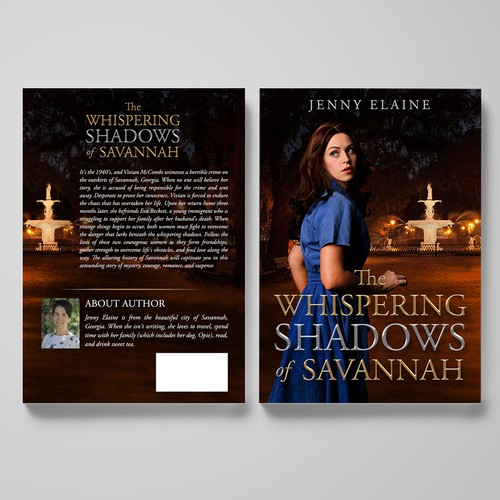 Create a stunning book cover with a 1940s lady, an air of mystery, and images of Savannah, Georgia Design by Nitsua