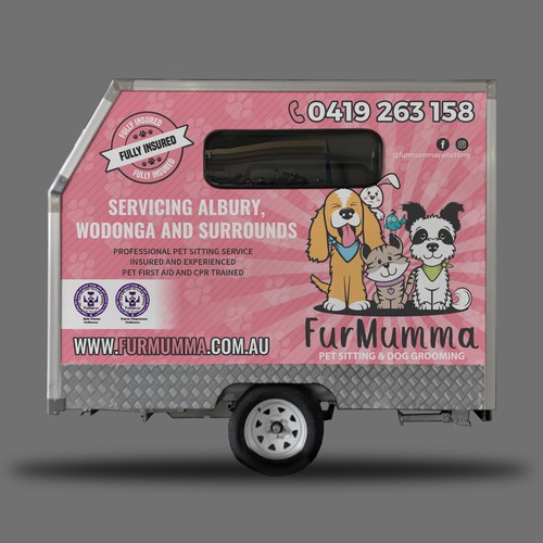 Design a cohesive wrap for our grooming trailer Design by victims