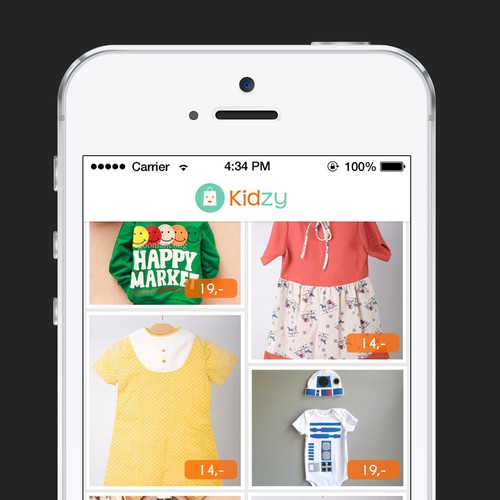 Mobile App Kidzy 2 simple screens + Logo. Design by Gecks