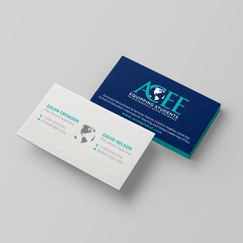 Diseño de ACEE's new business card to show the partnership with JHU ITGL program de Taaiebah