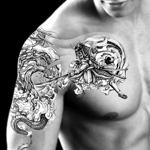 asiatisches S/W-Tattoo /  black&white tattoo asian style Design by simbe