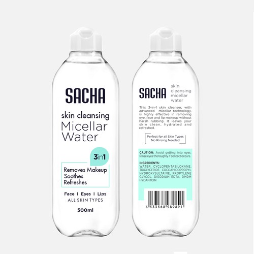 Sacha Micellar Water bottle 500ml Design by NABEEL™