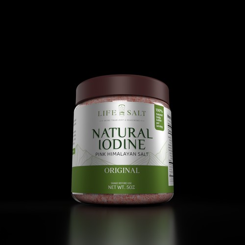 Label for Natural Iodine Pink Himalayan Salt that is fused with Seaweed Design by sougatacreative