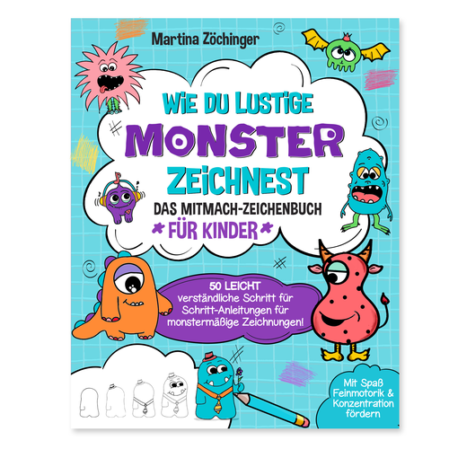 Design a cheerful cover for a monster drawing book for children Design by Radmilica