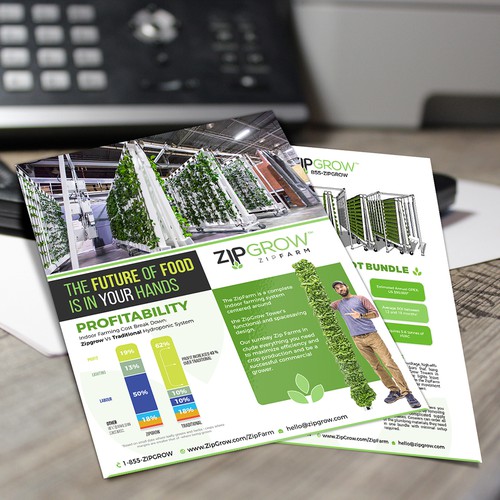 Brochure design for indoor, vertical hydroponic farm Design by Logicainfo ♥