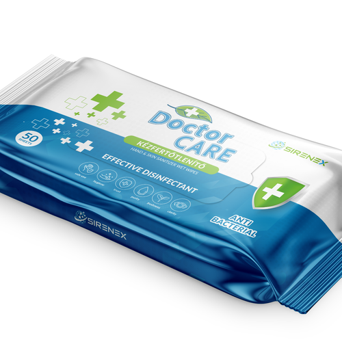 We need an eye-catching packaging for our disinfectant, hand sanitizer wet wipes Design by zipaoui