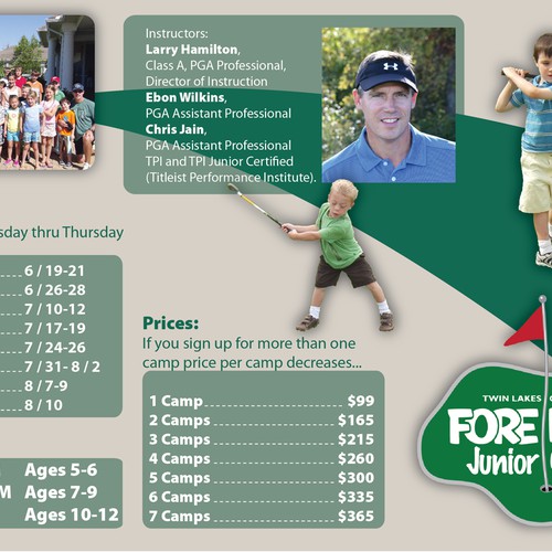 Twin Lakes Golf Academy / FORE KIDZ Junior Golf Camps needs a new print or packaging design Ontwerp door V.M.74