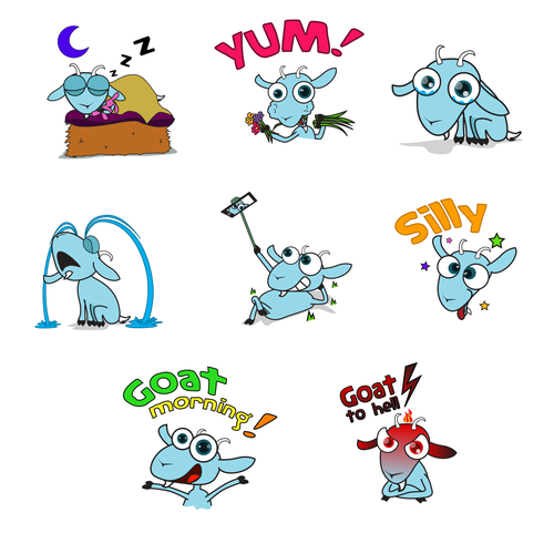 Cute/Funny/Sassy Goat Character(s) 12 Sticker Pack デザイン by KeNaa