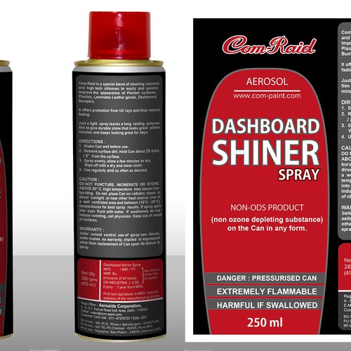 Product Label Design for AEROSOL CAN DASHBOARD SHINER SPRAY Design by DesignSBS