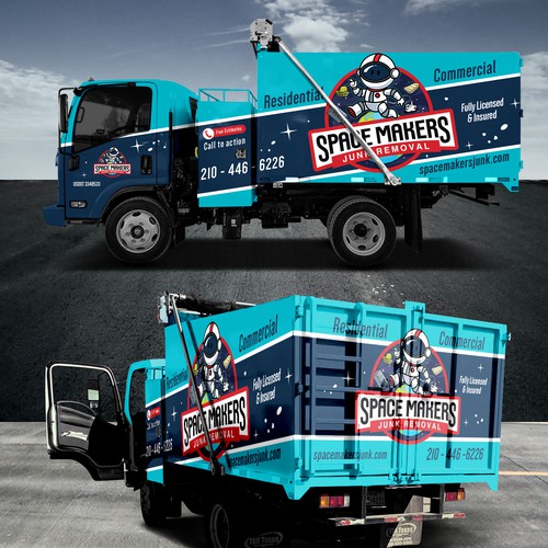 Fun and Catchy Junk Removal Service Truck Wrap - Space Theme Réalisé par Duha™