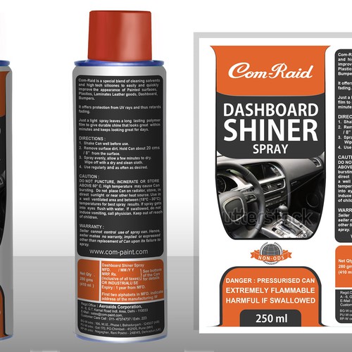 Product Label Design for AEROSOL CAN DASHBOARD SHINER SPRAY Design by DesignSBS