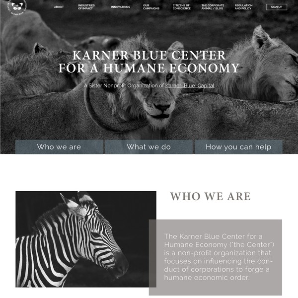 Homepage of an animal welfare investment firm