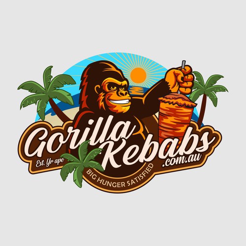 Design a hipster cartoon/restaurant fast food style logo for Gorilla Kebabs. Design by eugen ed