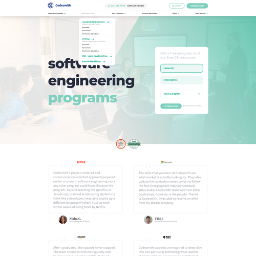 "New website homepage design to attract software engineering students" Design by Fabian Design