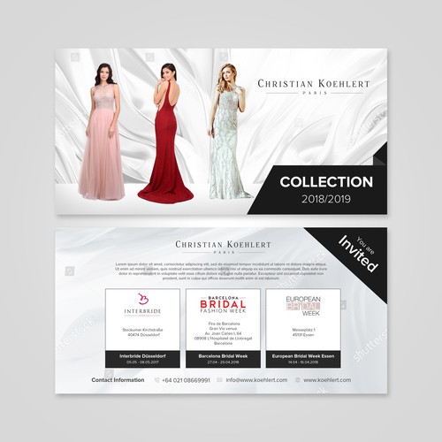 Flyer design for evening dress label needed to invite our customers to Exhibitions Design by Coloseum27