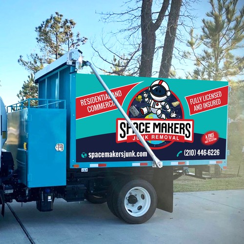 Fun and Catchy Junk Removal Service Truck Wrap - Space Theme Design by GrApHiC cReAtIoN™