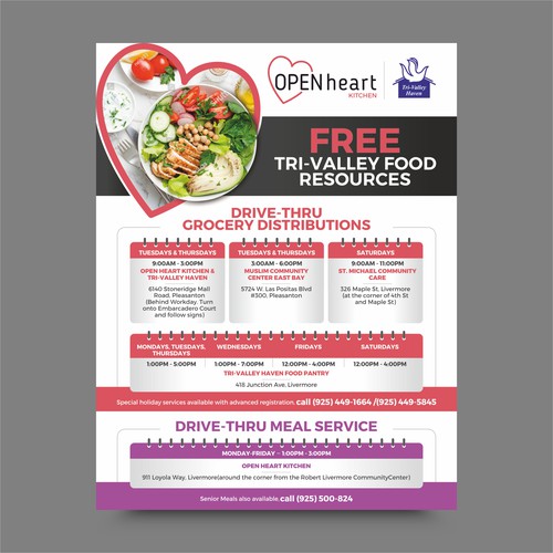 Flyer listing free food resources for the community Design by DezinDragonz