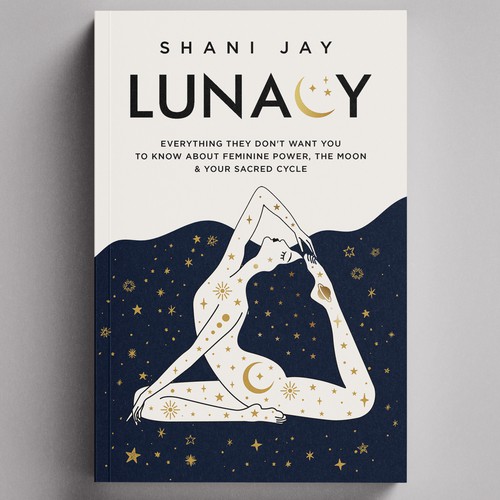 Beautiful nonfiction book cover design for a book about the moon & feminine energy aimed at women Design by Sam Arts Studio