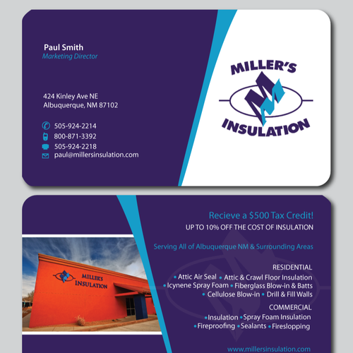 Business card design for Miller's Insulation デザイン by cheene