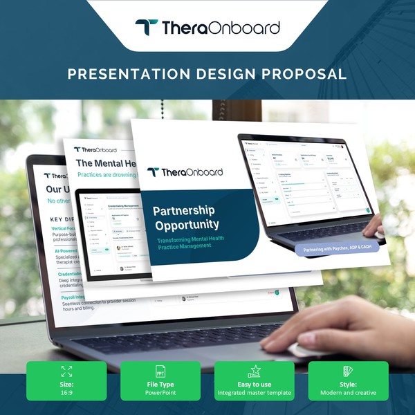 modern and clean presentation design for TheraOnboard
