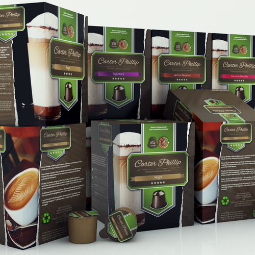 Design an espresso coffee box package. Modern, international, exclusive. Design by Andras Balogh