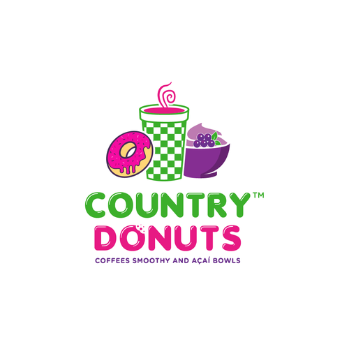 We need a modern exciting logo to encompasses our Name Country Donuts Coffee smoothy bowls Design by ropix