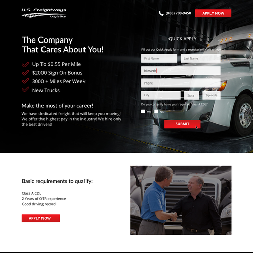 Landing Page Design for Drivers Recruiting | Landing page design contest