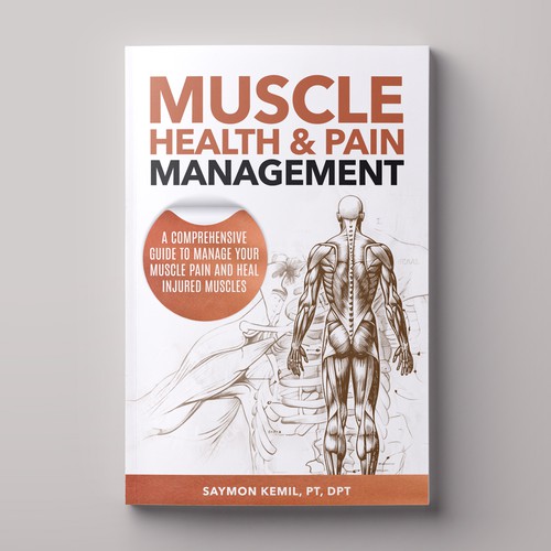 Book cover with a drawing images of the human anatomy combining muscles and bone structure. Design by magnificent 7&co