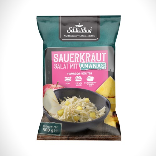 Stayin alife - Refresh an old fashion package for Salad with Sauerkraut, Pineapple and Apple-ontwerp door Jdodo