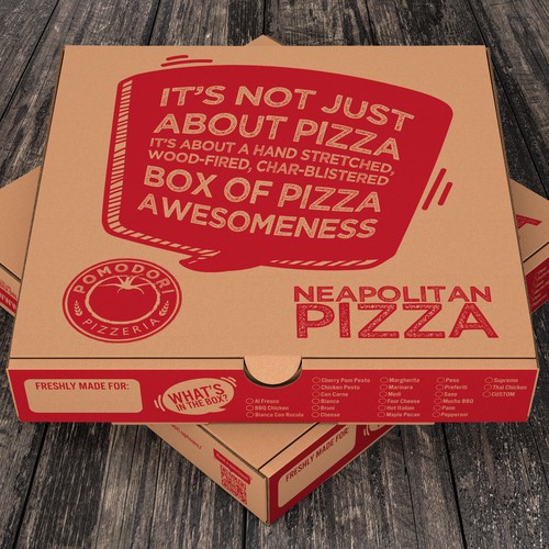 Fun, functional pizza box for Neapolitan pizzeria. Design by Kula Studio