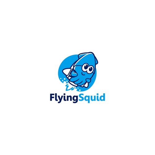 Logo of a squid wearing a jetpack for product named FlyingSquid Design by jasterxinan