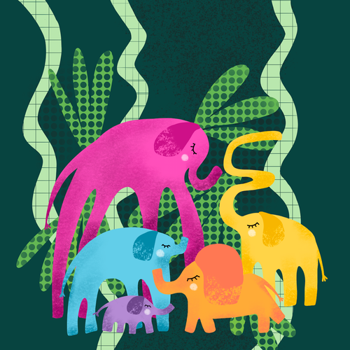 The Elephants Dance Party - Fun, bright and quirky kids book illustration Design by Nadya Nadya