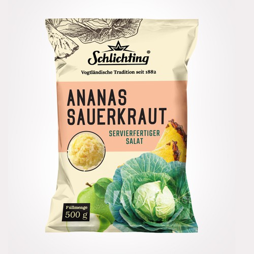 Diseño de Stayin alife - Refresh an old fashion package for Salad with Sauerkraut, Pineapple and Apple de Jena-288