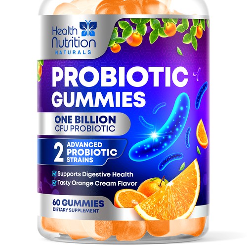 Healthy Probiotic Gummies Label needed for Health Nutrition Design réalisé par rembrandtjurin