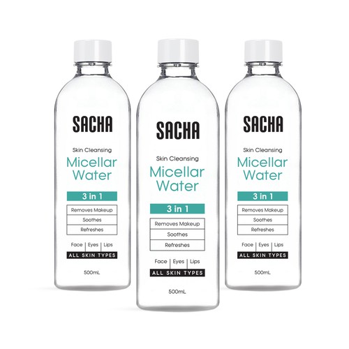 Sacha Micellar Water bottle 500ml Design by Claudia Gabriela