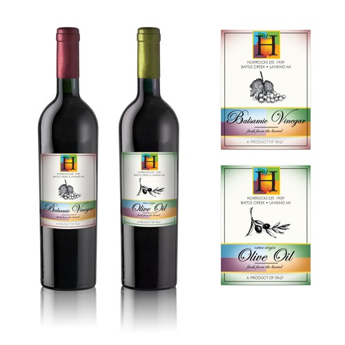 Olive Oil & Balsamic Vinegar label for Horrocks Farm Market Design by Design Kazoo
