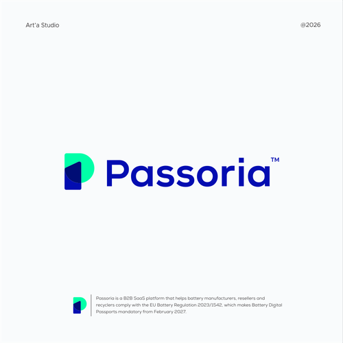 "Design a sharp, modern logo for a SaaS platform that gives every EV battery a digital passport" winning Logo design