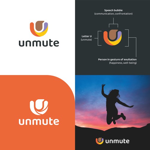 Unmute -- logo and branding guide for a mental health platform for people of color Design by CN_Design