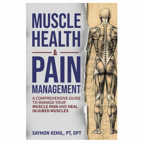 Book cover with a drawing images of the human anatomy combining muscles and bone structure. Design by kmohan