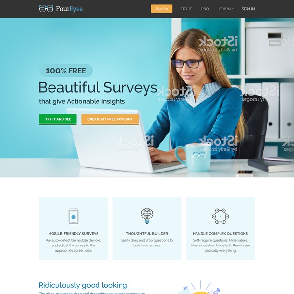 Design by Sonica S. titled "Home page design for Online Survey Builder"